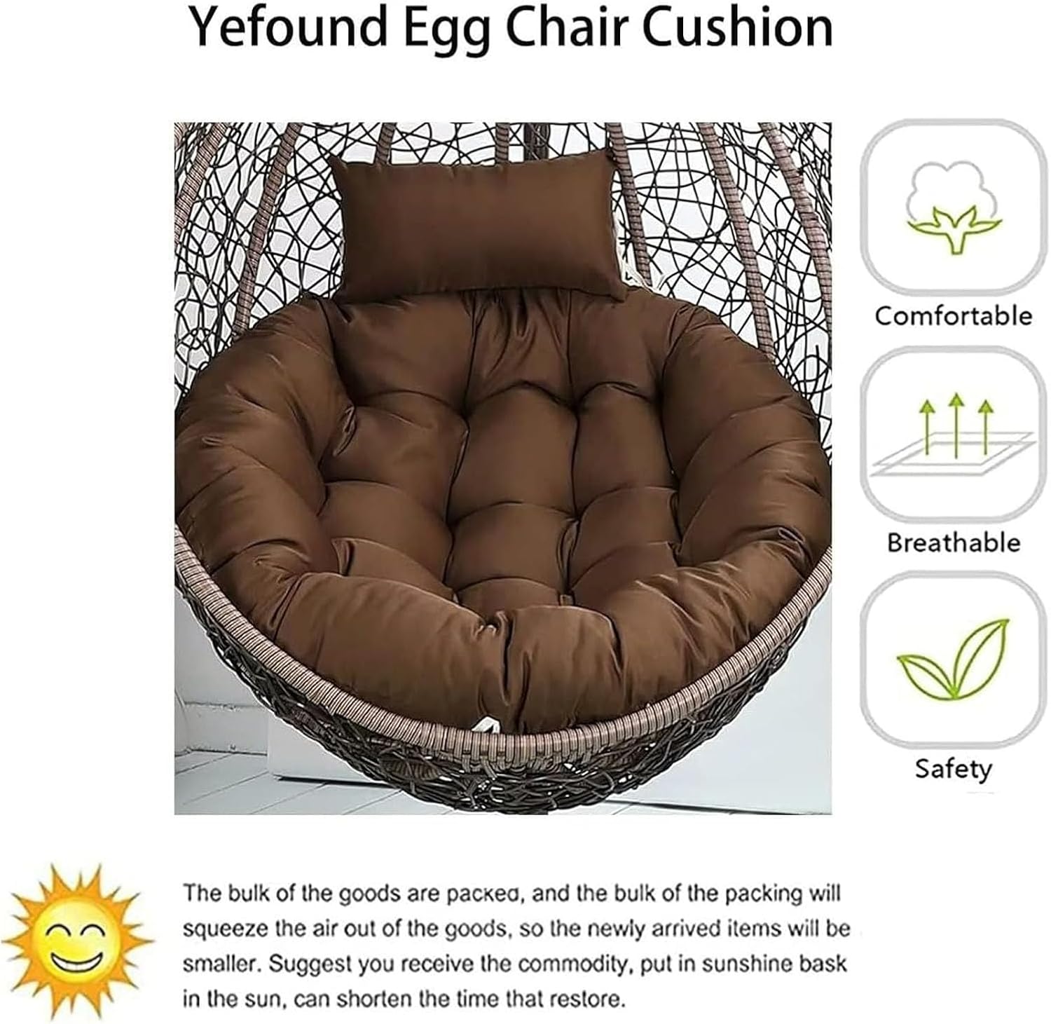 N/A Large Egg Chair Swing Cushion, Waterproof Thicken Hanging Basket Chair Cushions,Hammock Chair Seat Cushion, Garden Swing Cushion Replacement,Purple