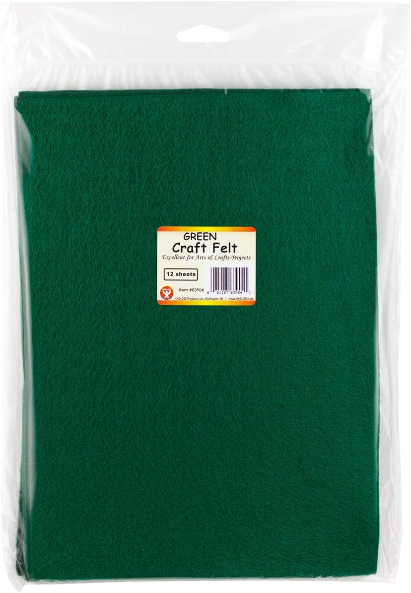 Hygloss Products Craft Felt Sheets 9" x 12", Green, (Pack of 12)