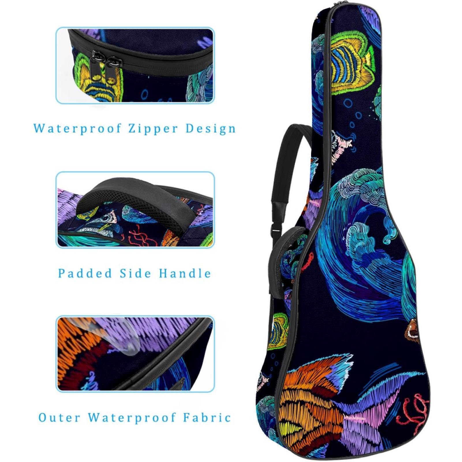Akustikgitarrentasche Shark schwimmt unter der Blende, verstellbarer Schultergurt, Gitarrenkoffer Gigbag 40 41 42 Zoll, Farbe 10, 42.9x16.9x4.7 in