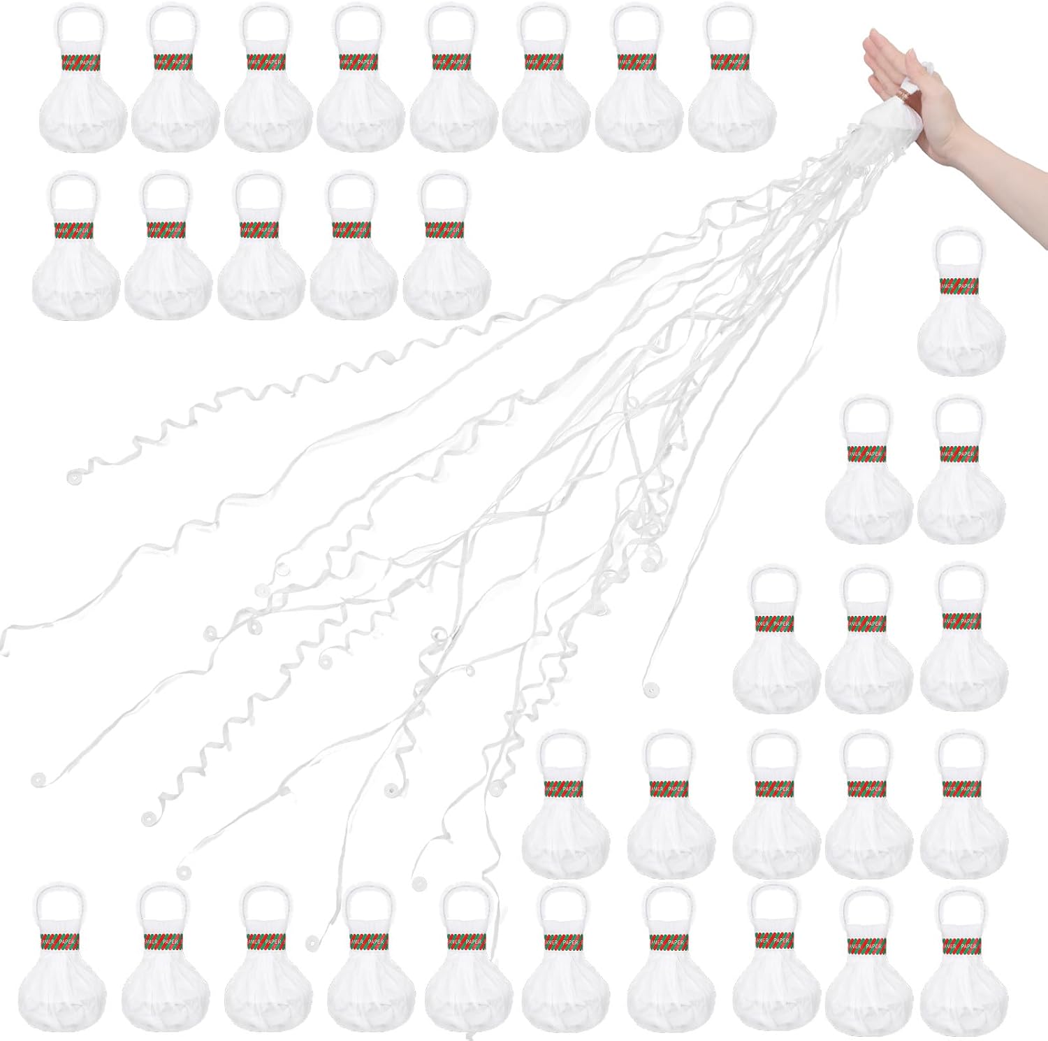100 Pcs No Mess Streamers, White Romantic Hand Throw Confetti Streamers for Wedding Send Off Birthday Party Graduation Christmas New Year Celebrations