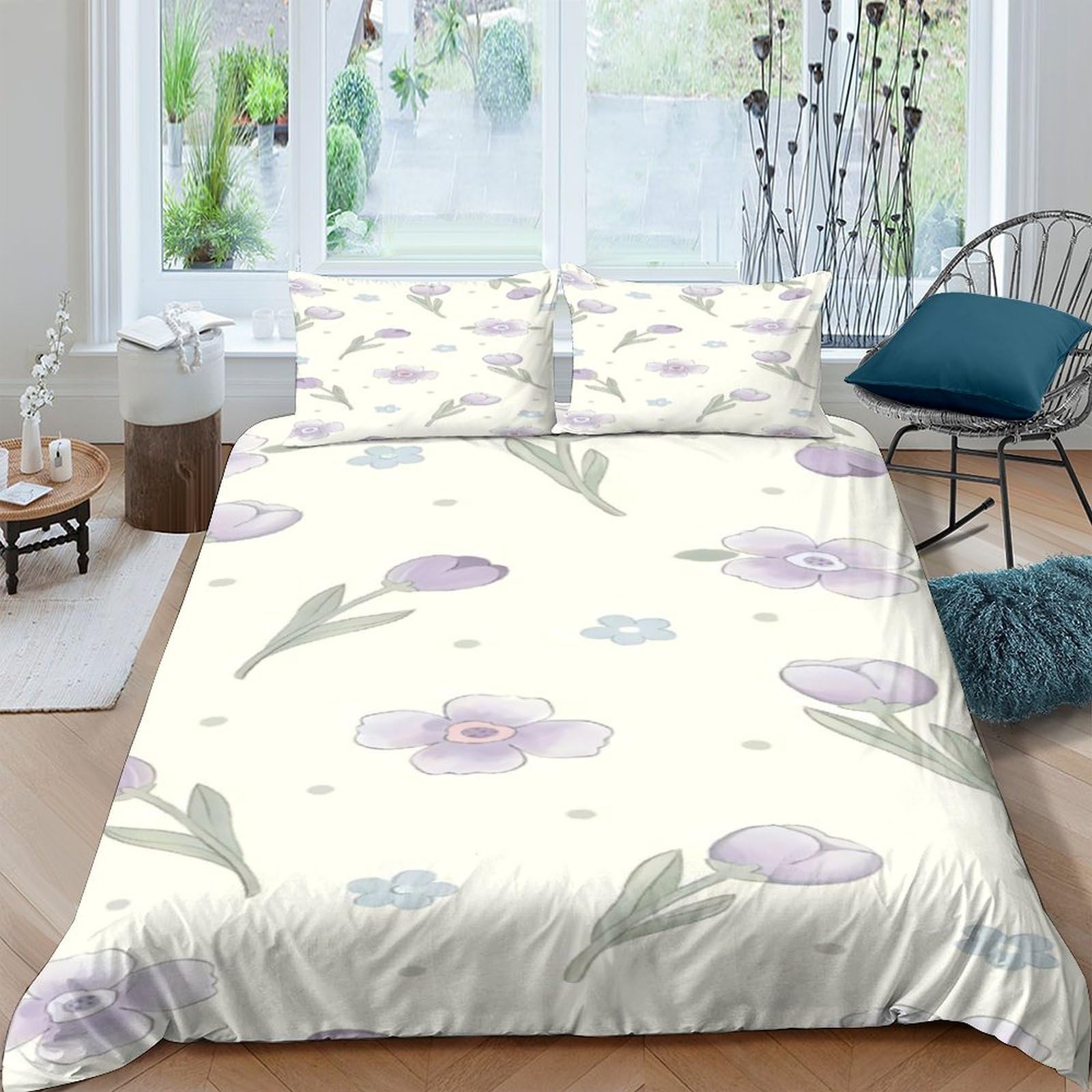 Imprimé en 3D fleurs violettes housse de couette douce toucher peau de pêche microfibre 135x200