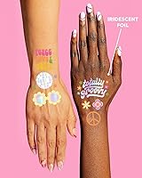 Vista 4 de xo, Fetti Tatuajes temporales de despedida de soltera Groovy - 54 estilos de aluminio Decoración de fiesta de Bach de los años 70, recuerdo