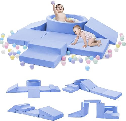 Miniatura 10 de Bloques de escalada de espuma con pozo de bolas y escaleras para niños pequeños de 1 a 3 años, juego suave para gatear en interiores, juego de