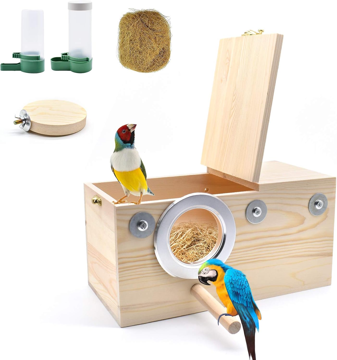 XonyiCos Wood Bird Nest for Cage, Parrot Nest Breeding Box, Pet House for Parakeet Budgie Cockatiel Lovebirds, Nesting Box with Perches,…