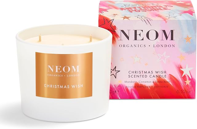 NEOM- Christmas Wish Luxury Scented Candle | Cinnamon, Mandarin & Tonka Bean | Christmas Gift (3 Wick)
