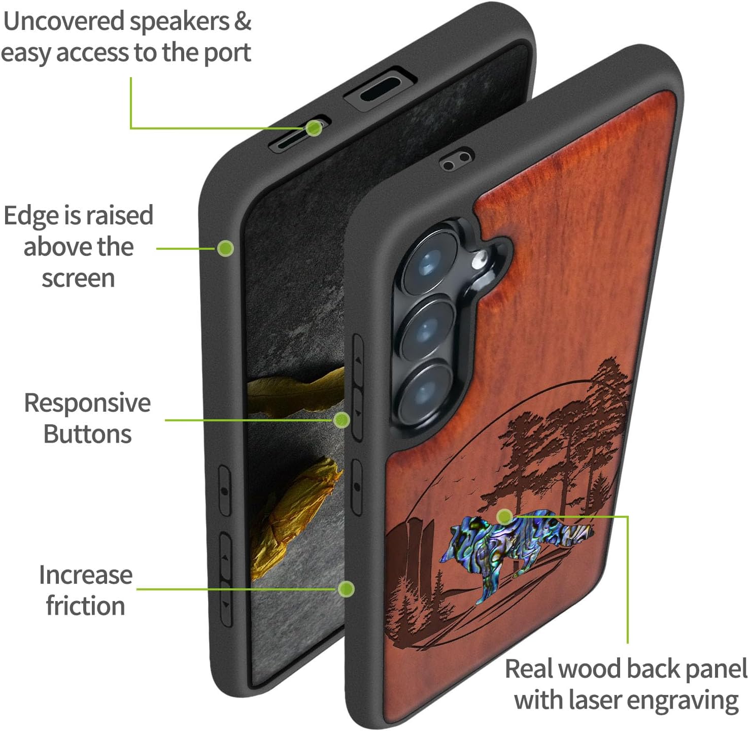 Carveit Magnetic Wooden Case for Samsung Galaxy S25 Case, Wood Artisan Engraved & Handmade Shell Inlaid, Compatible with MagSafe Wireless Chargers (Fox and Woods) Rosy
