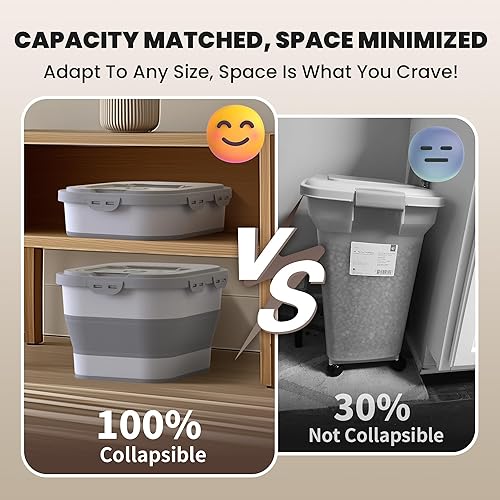 Miniatura 7 de Contenedor hermético de almacenamiento de alimentos para perros de 35 a 40 libras, contenedor plegable de comida para perros con tapa, ruedas