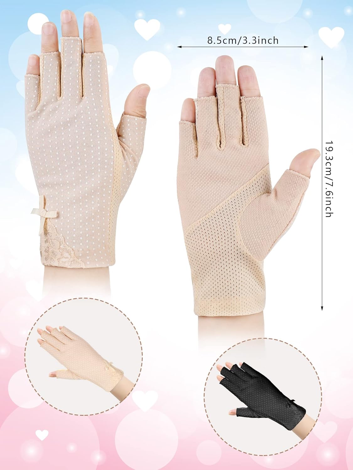 Miniatura 3 de Boao 2 guantes de protección solar sin dedos para mujer, protección UV, medio dedo, guantes de bloqueo solar para conducir, equitación, pesca, golf,