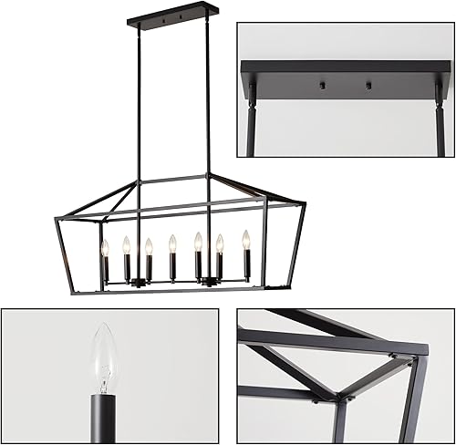 Miniatura 44 de XILICON Lámparas de comedor sobre la mesa, 3 luces negras de granja, lámpara colgante lineal industrial negra para isla de cocina, lámpara de vela