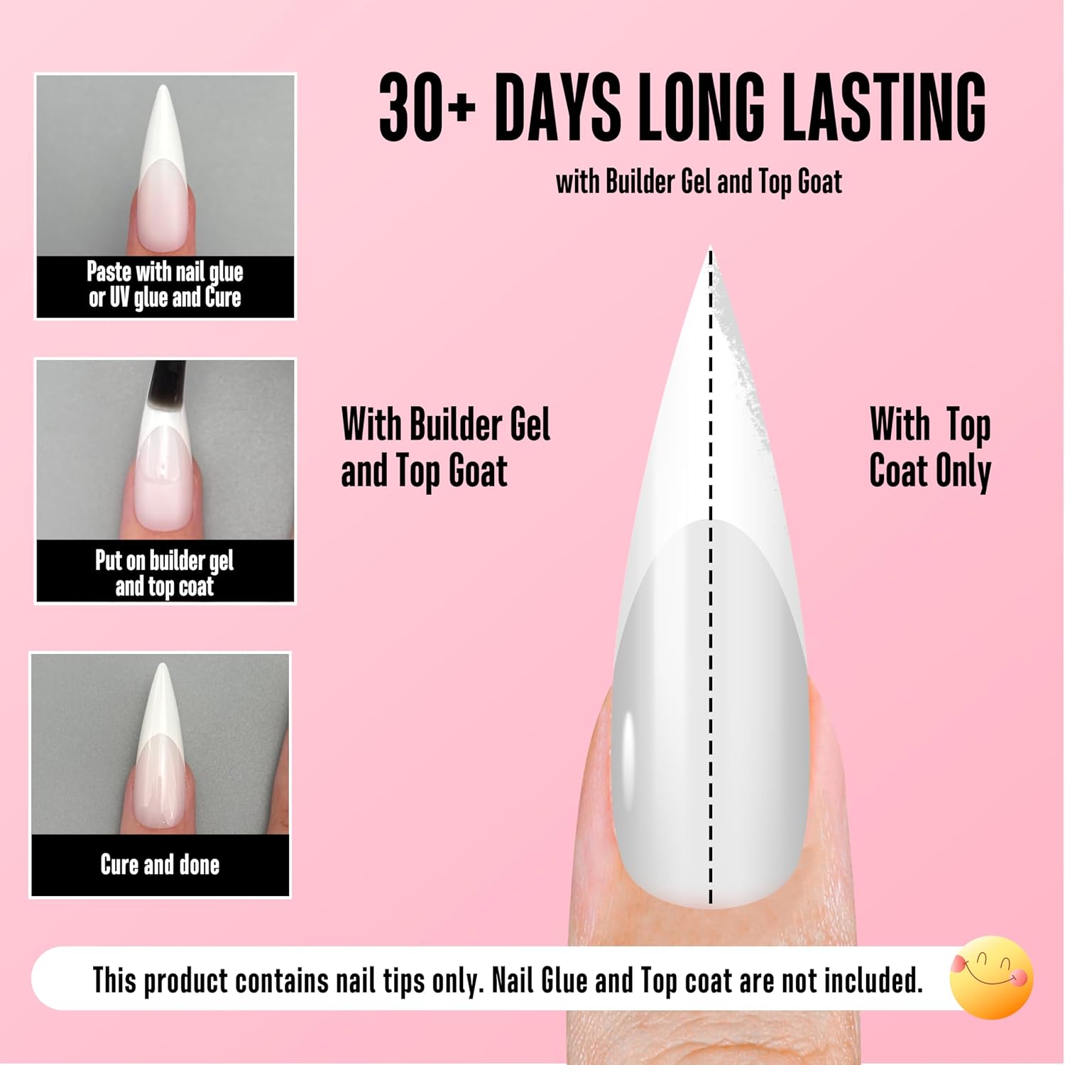 NOVO OVO White French Tip Long XL Sharp Stiletto Nail Tips Press on Milky White (Cloud Dancer), Soft Gel Double Matte Fake Nail Extension, Full Cover False Nails for Acrylic DIY x 16 Sizes 160 pcs
