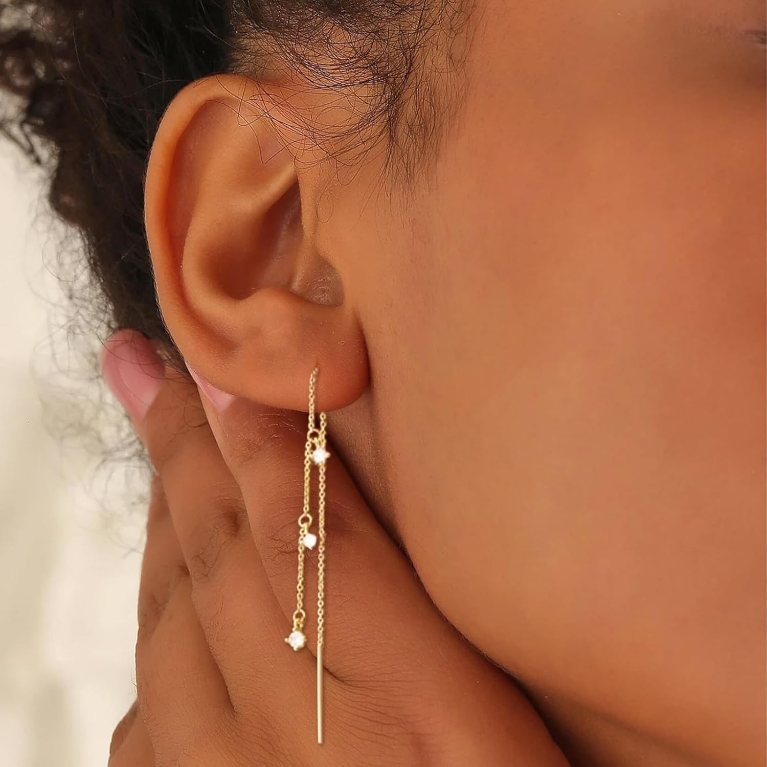 Threader Earrings for Women Dainty Gold Tassel Rhinestone Long Chain Dangle Drop Earrings Trendy Wedding Prom Dress Jewelry Accessories Christmas Gifts - Image 4