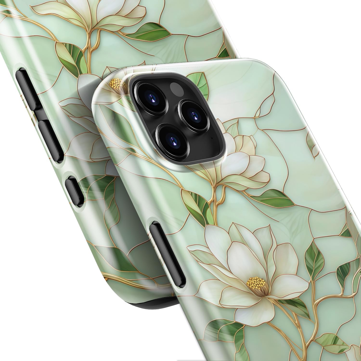 for iPhone 12 Case/iPhone 12 Pro Case Cute - Wireless Charging Compatible - Dual-Layer Hard Shell + Silicone Cover - Aesthetic Protective Phone Case for Women - Vintage Magnolia Flowers - Image 5