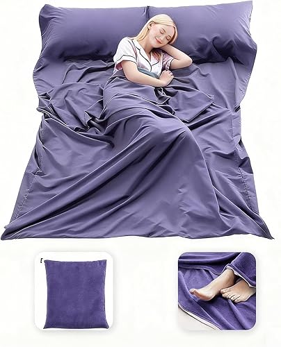 Vista 12 de Saco de dormir ligero compacto saco de dormir portátil limpio hoja de viaje camping cama para mochileros hotel senderismo Azul (Mystic Blue)