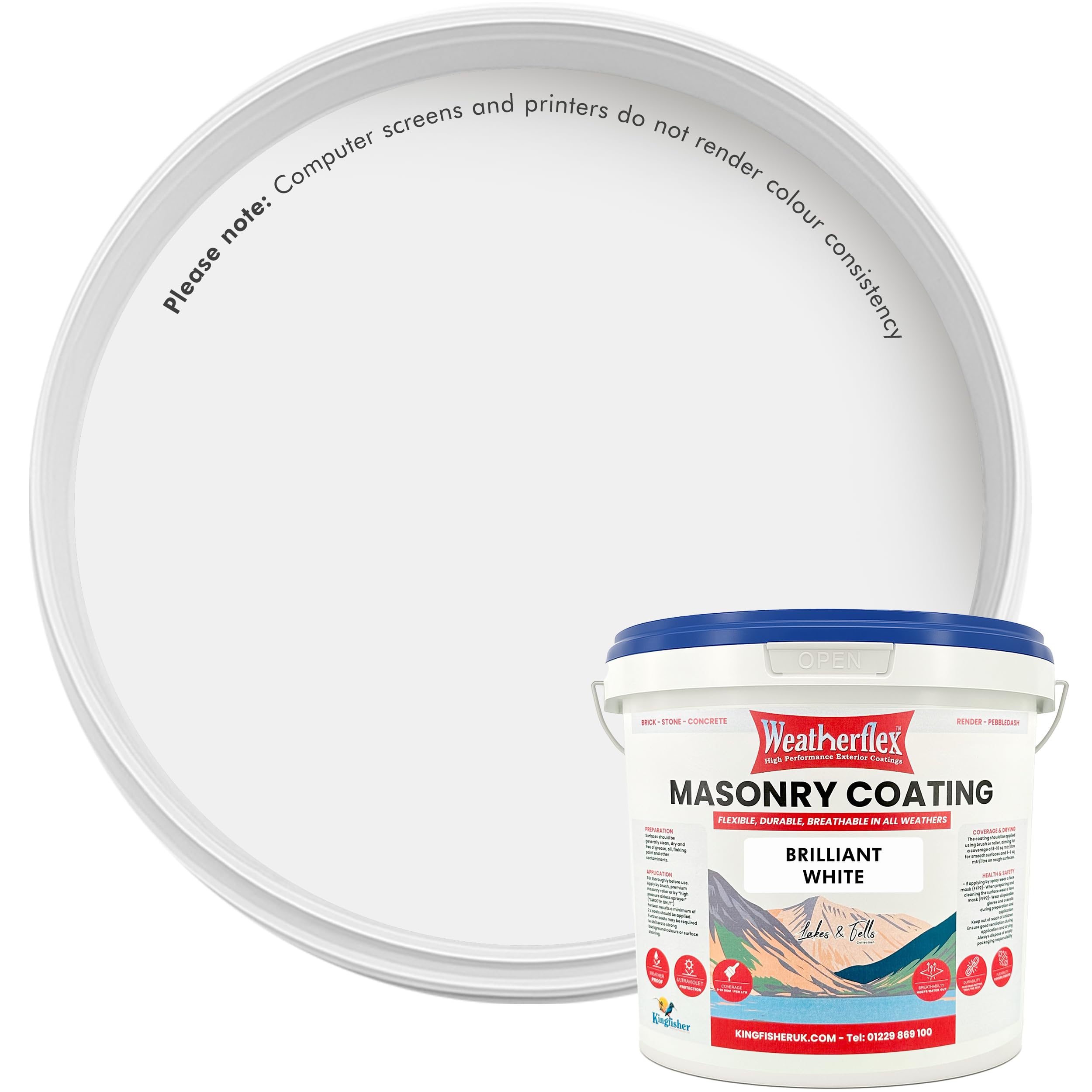 Kingfisher Weatherflex Masonry Paint 10L | Waterproof & Non-Toxic Outdoor Paint for Brick, Stone, Concrete and More | Ultra-Flexible, Crack Resistant & Breathable for Extreme Weather | Brilliant White