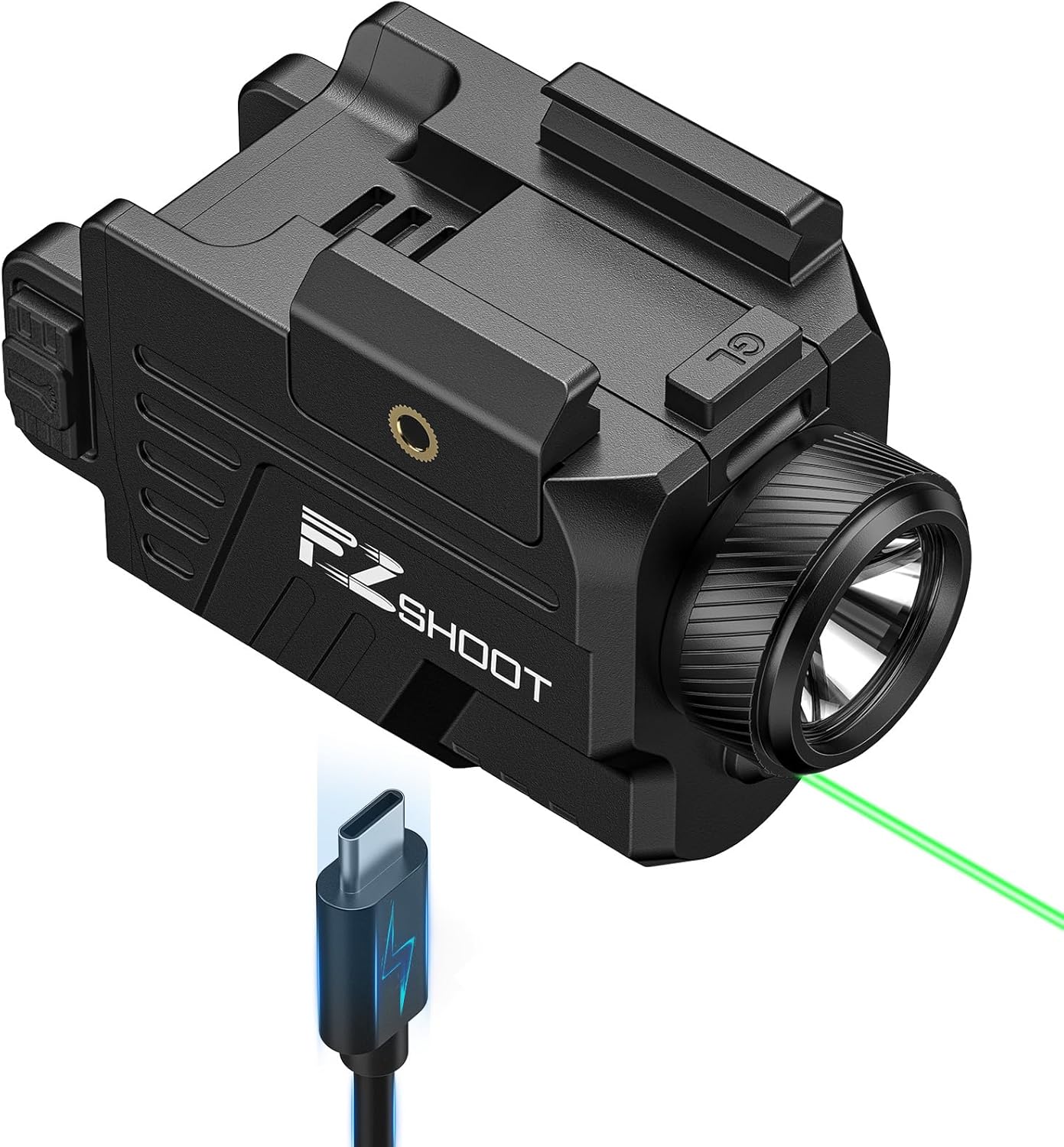EZshoot 1000 Lumens Pistol Laser Light Combo - Rechargeable Gun Light with Slide Rail Compatible with Glock and Picatinny Rail, Pistol Flashlight with Green Laser Beam for Home Defense
