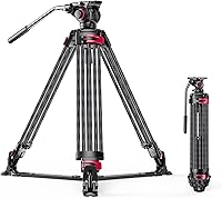Vista 9 de miliboo Trípode de alta resistencia para video profesional para cámara con cabezal fluido trípodes con esparcidor de tierra, capacidad de 33 libras