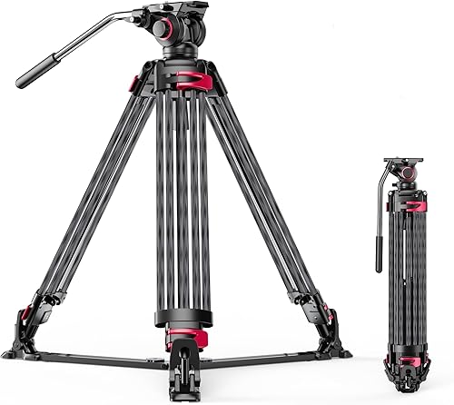 Vista 9 de miliboo Trípode de alta resistencia para video profesional para cámara con cabezal fluido trípodes con esparcidor de tierra, capacidad de 33 libras