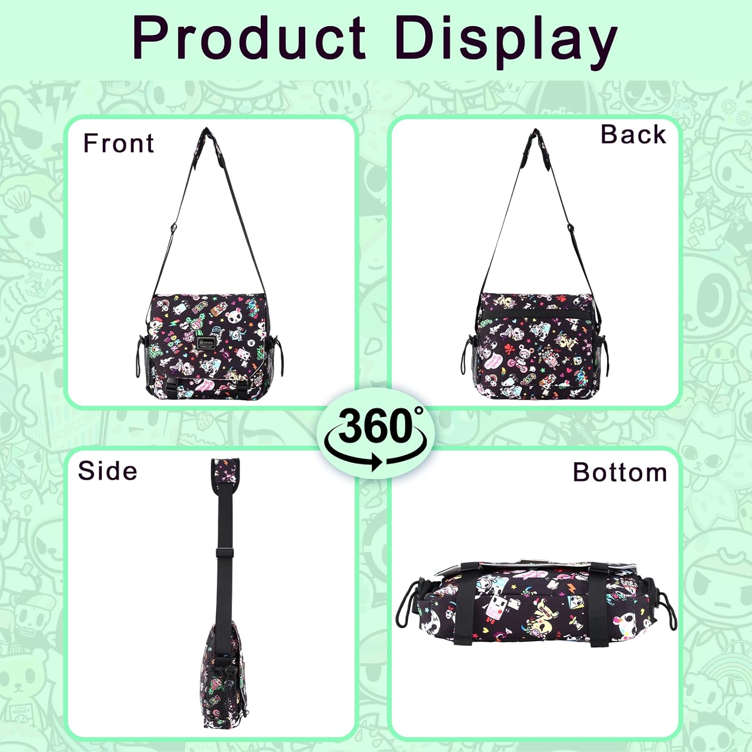 Tokidoki Messenger Bag for Men，cute Purse Shoulder Bag Briefcase Business Bag for Women with Shopping Travel school work