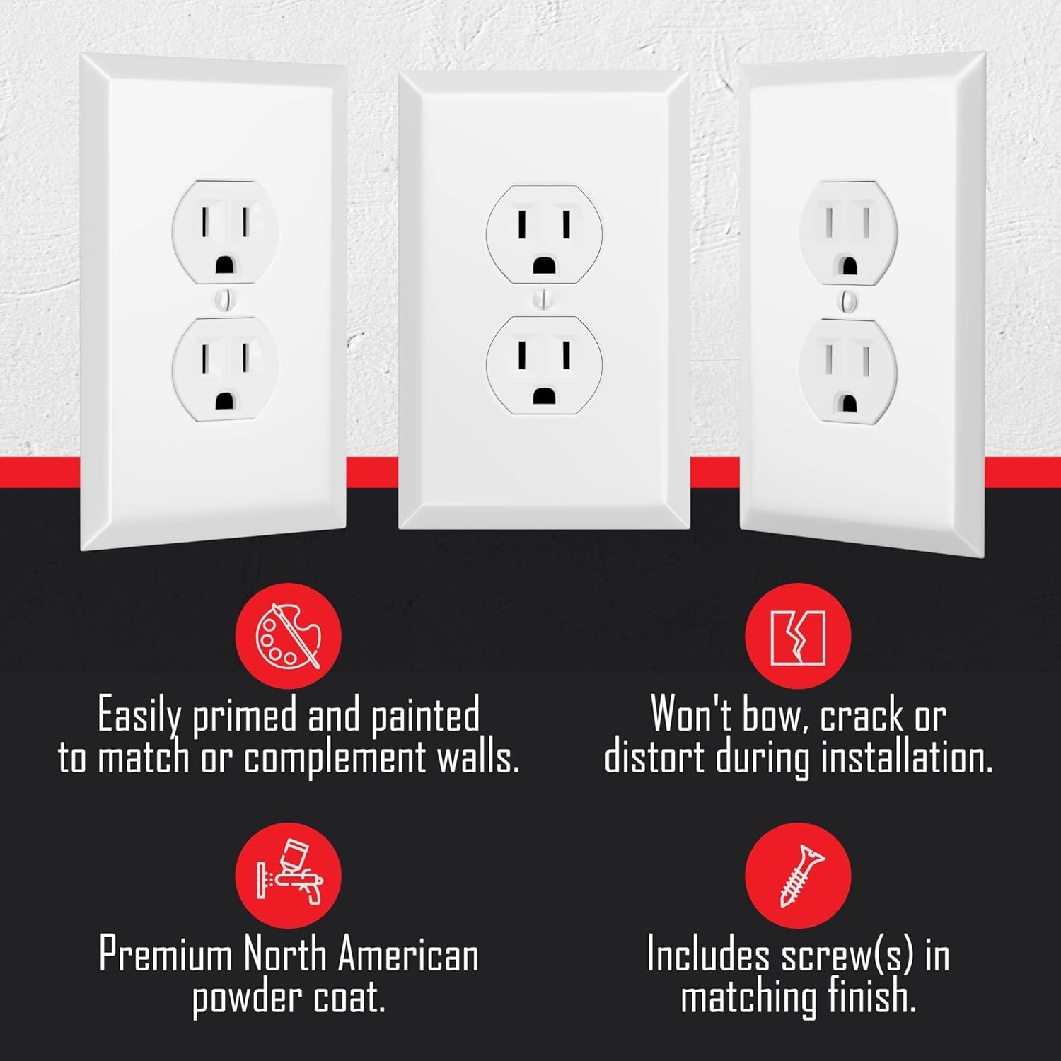 TayMac WJW-D 0.17 in x 3.5 in x 5.5 in 1-Gang White Smooth Metal Jumbo Duplex Wall Plate WJW-D, Outlet Cover Wall Plate with Screws, Electrical Outlet Cover Plate for 1 Device