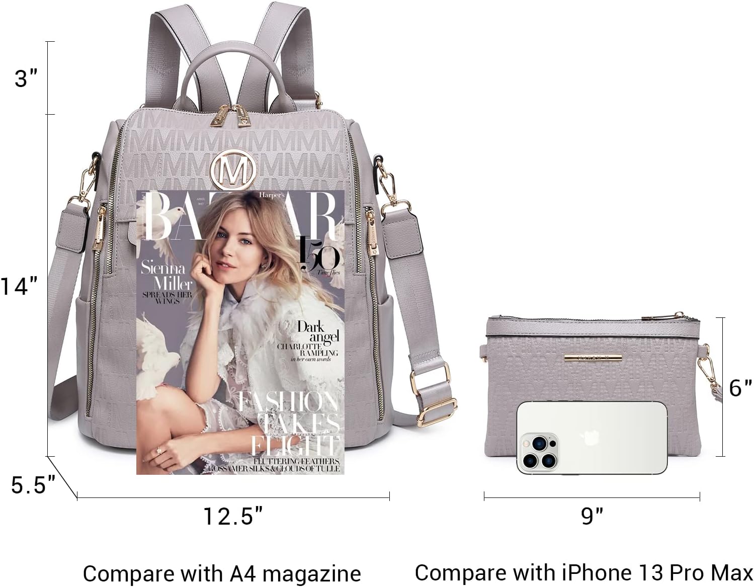 MKP COLLECTION Women Fashion Backpack Purse PU Leather Convertible Medium Ladies Rucksack Travel Shoulder Bags Handbag 2Pcs (Grey) - Image 6