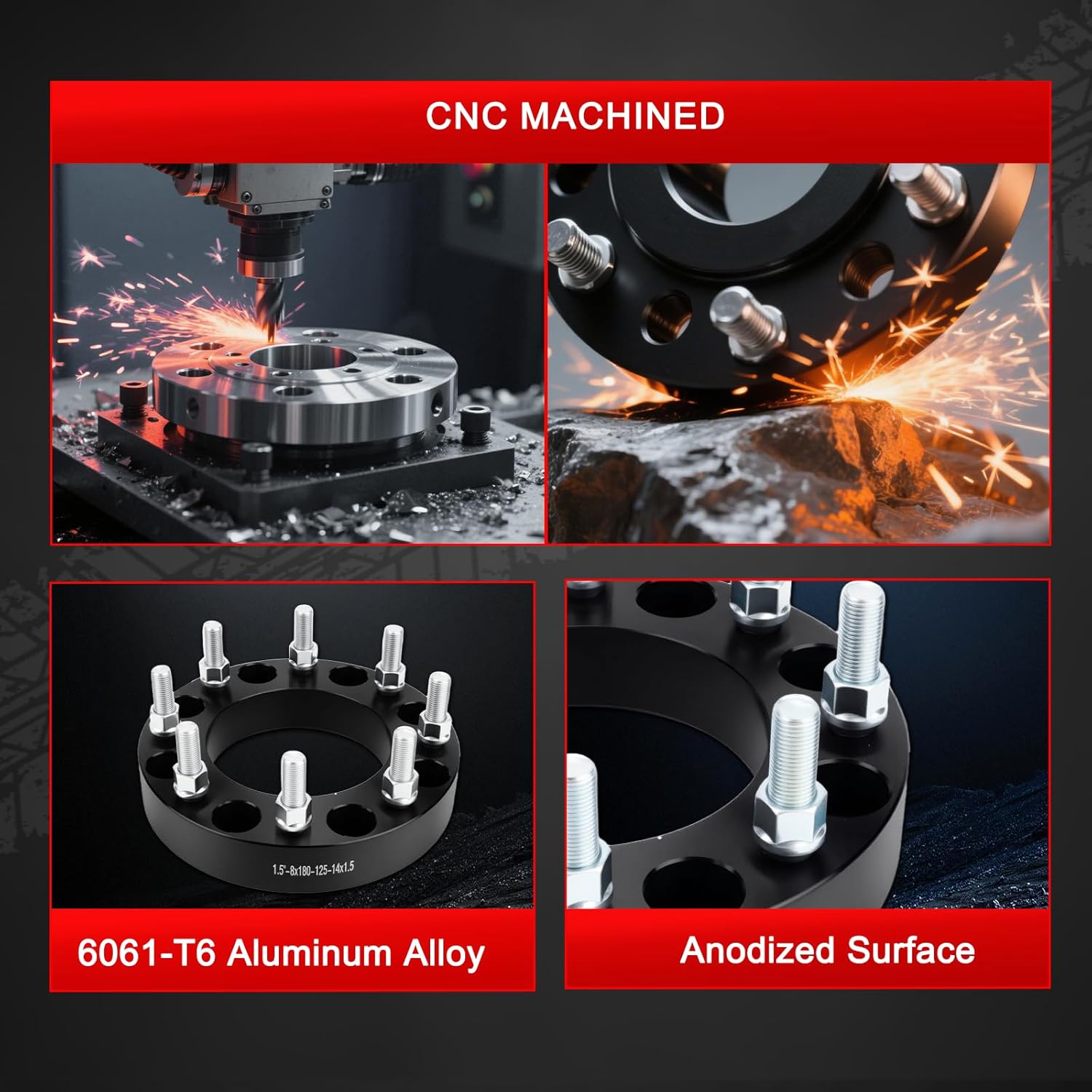 8x180mm Wheel Spacers 1.5 inch 125mm Hub Bore M14x1.5 Studs Aluminum CNC Wheel Adapters 4pcs Car Wheel Accessories Parts Fit for Silverado Sierra 2500HD 3500HD 2011-2019