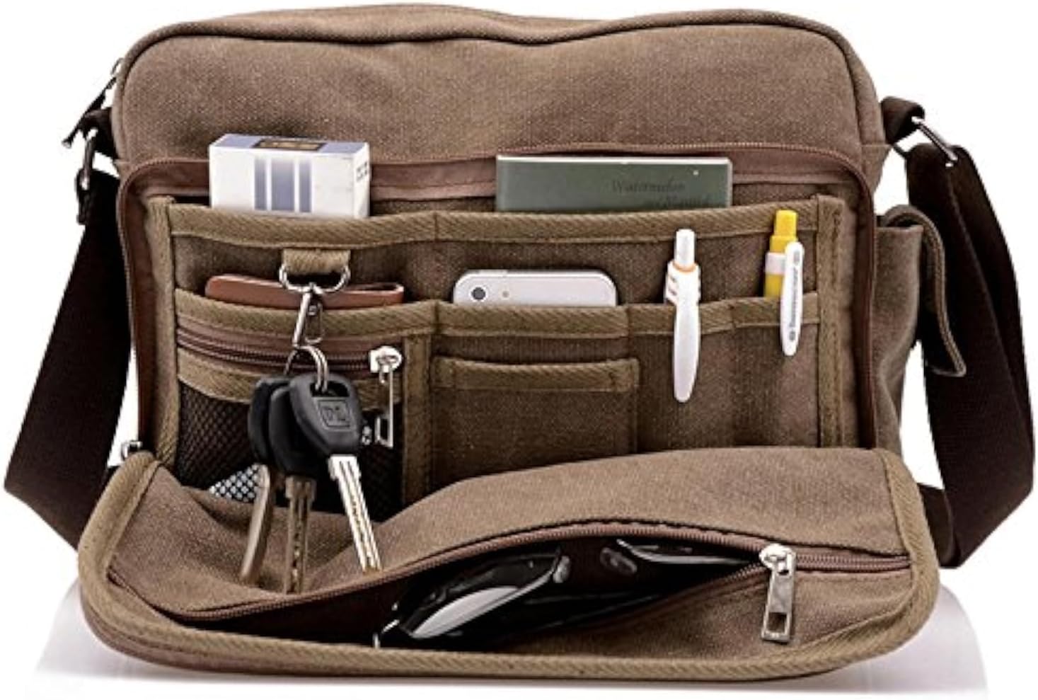 Men's Multifunctional Canvas Messenger Handbag Outdoor Sports Over Shoulder Crossbody Side Bag