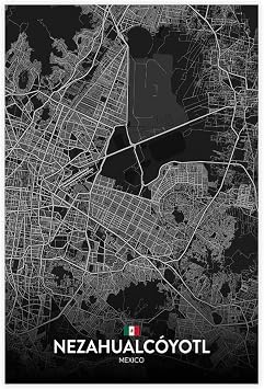 CFIOZYOS Black And White Map Nezahualcoyotl MX Cityscape Poster Landscape Artwork Living Room Prints for Bedroom Unframe 12x18inch30x45cm