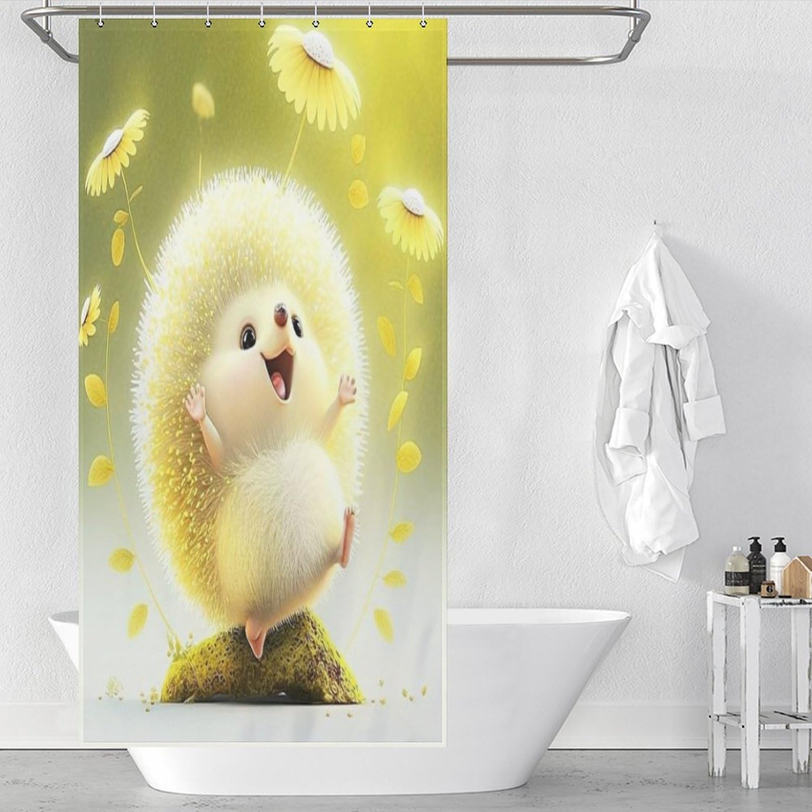 Rideau de douche hérisson imperméable en polyester 92x183 cm pour baignoire d'angle