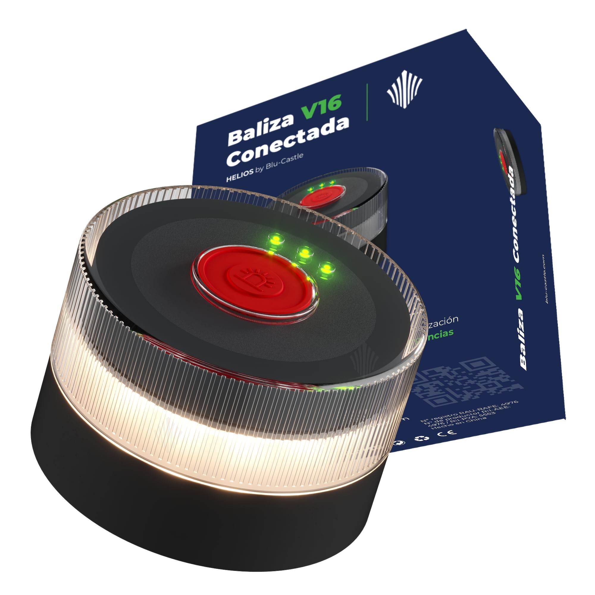 Baliza Helios V16 Conectada DGT 3.0, Luz LED 360°, Homologada LCOE 2025050519G1, Conectividad IoT hasta 2038, IP65 Resistente al Agua (Baliza Helios V16)