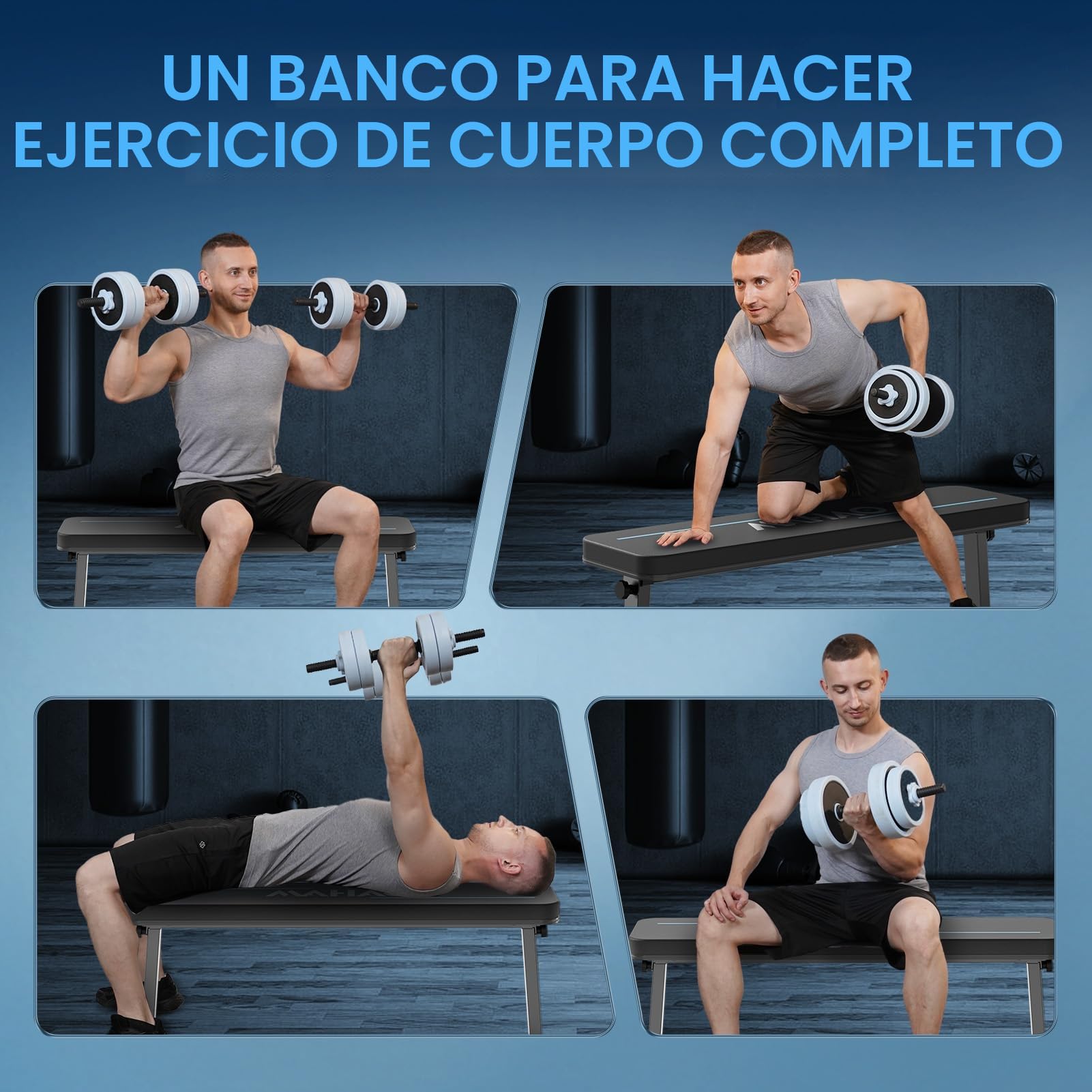 Banco de Pesas Musculacion Plano Plegable, Capacidad de Carga Extrema 300 KG, Banco de Ejercicios Multiusos de Entrenamiento en Casa el Hogar Para el Entrenamiento del Cuerpo