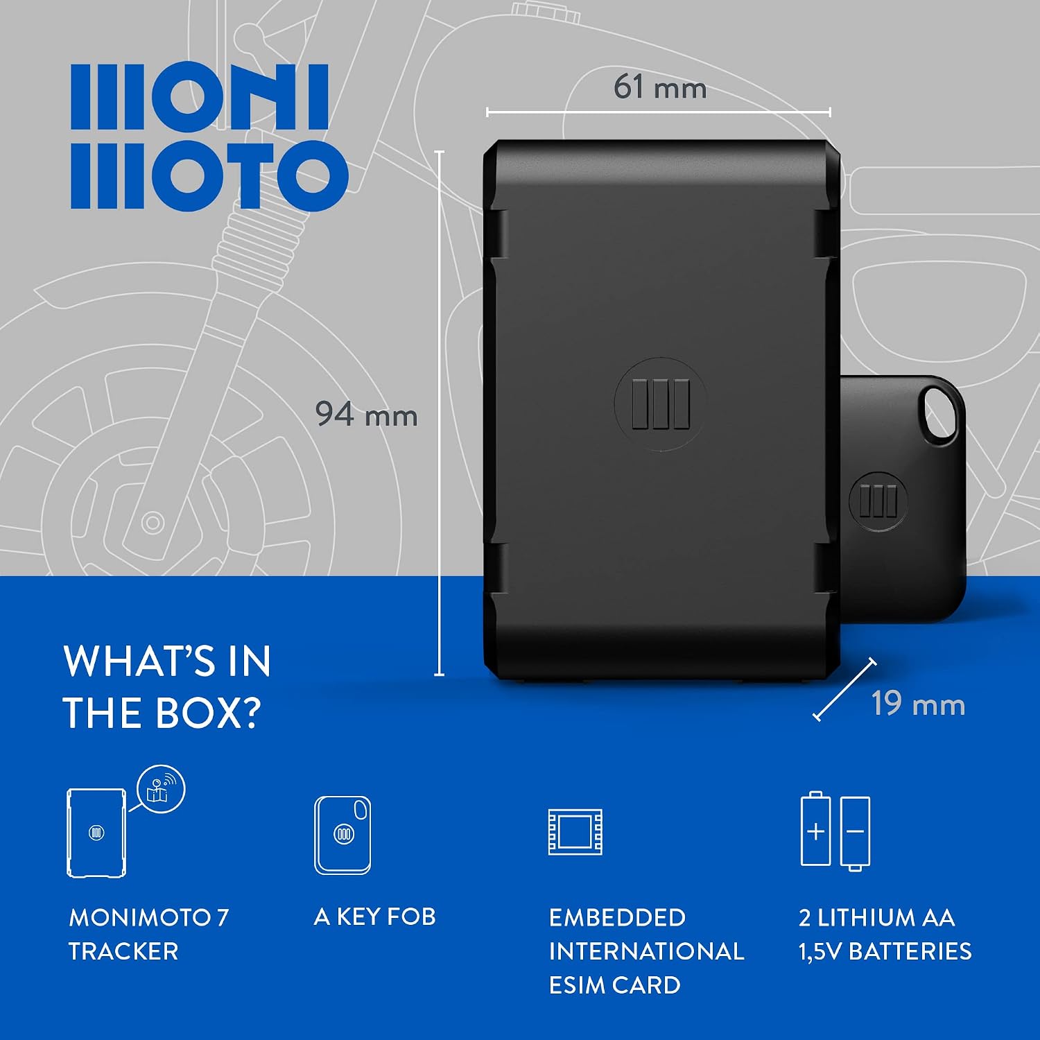MoniMoto 7 (2022) Plus 3 Edition Motorcycle Tracker and Alarm with DIY Installation, No Wiring Required - Smart Motorcycle GPS Tracker - GPS Tracker for Vehicles, Scooters, Quad Bike ATVs