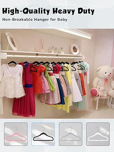 Miniatura 9 de Smartor Perchas de terciopelo para niños, paquete de 50 perchas de fieltro antideslizantes de alta calidad de 14 pulgadas para armario, ahorran