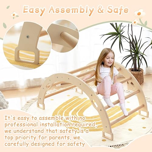 Miniatura 8 de Sherilyn Escalador de arco para niños con cojín negro, escalada Montessori Juguetes de escalada para interiores, escalador de arco de madera para