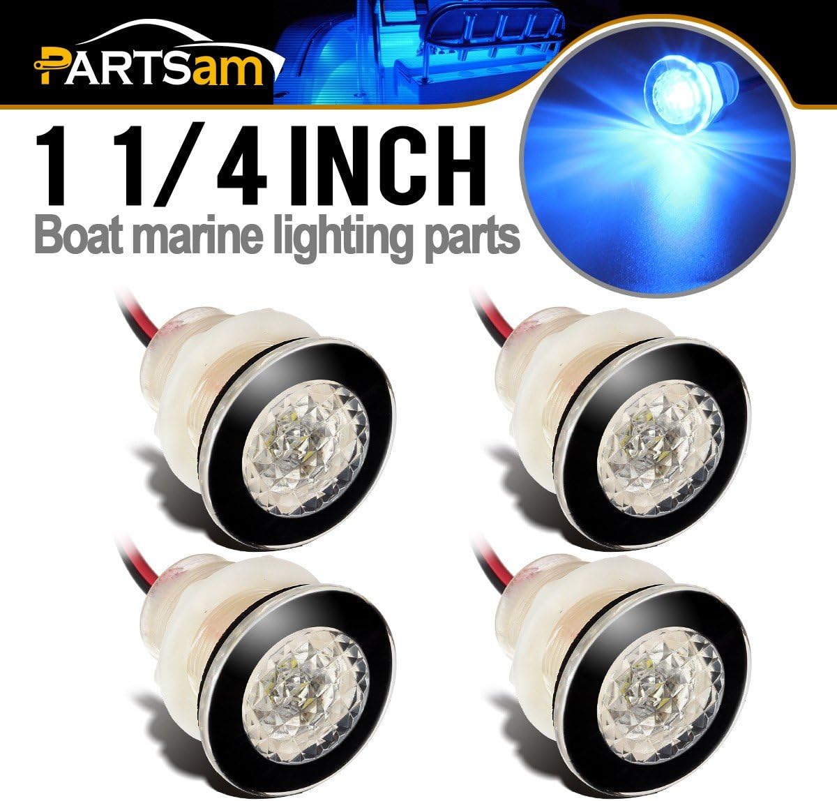 Partsam 4Pcs 1-1/4" Livewell Blue Outdoor Path Garden Yard Stair LED Deck Step Lights Clear Lens, Mini Round Led Boat Lights 12V Interior Exterior Under Water IP68 : Sports & Outdoors