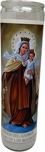 Miniatura 5 de Virgen del Carmen veladora de rezo sin fragancia 14 oz Vaso Grande UNA pieza Vela de oración de una pieza 14 oz de vidrio alto oración al reverso en