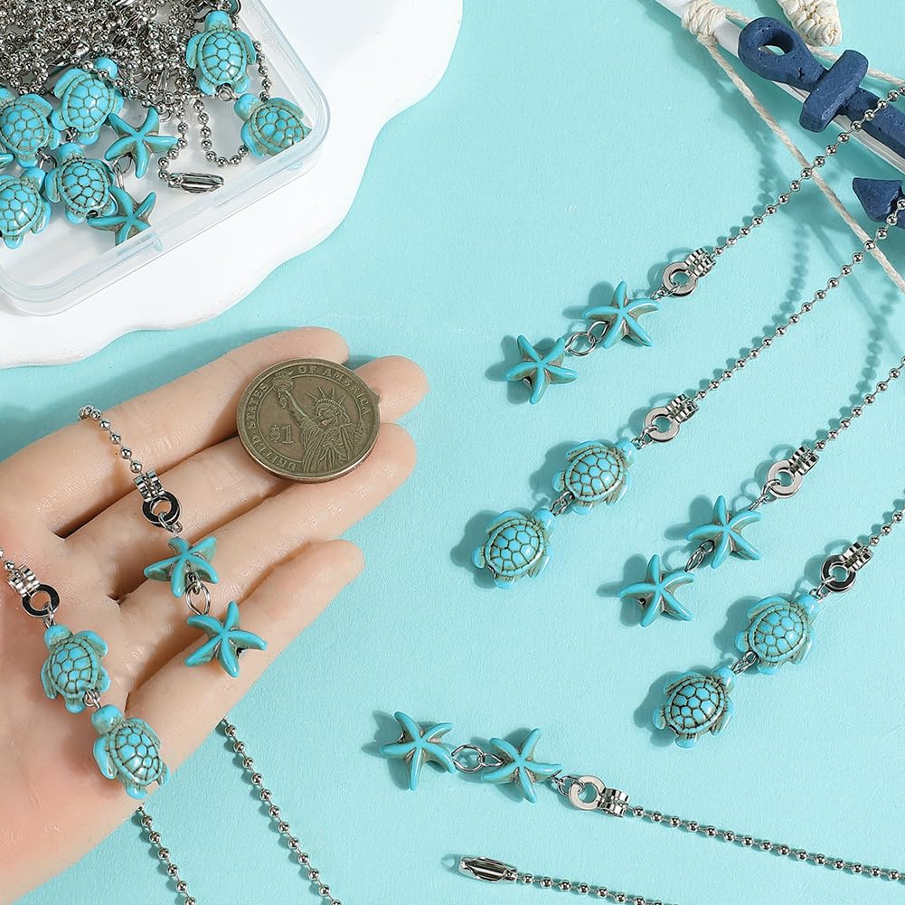 CRASPIRE 12Pcs Starfish Ceiling Fan Pull Chain 2 Styles Synthetic Turquoise 14.57 Inch Summer Ocean Sea Turtle Hanging Pendant Ball Chain Dangler Extender Ornament for Ceiling Fan Light Lamp Decor - Image 3