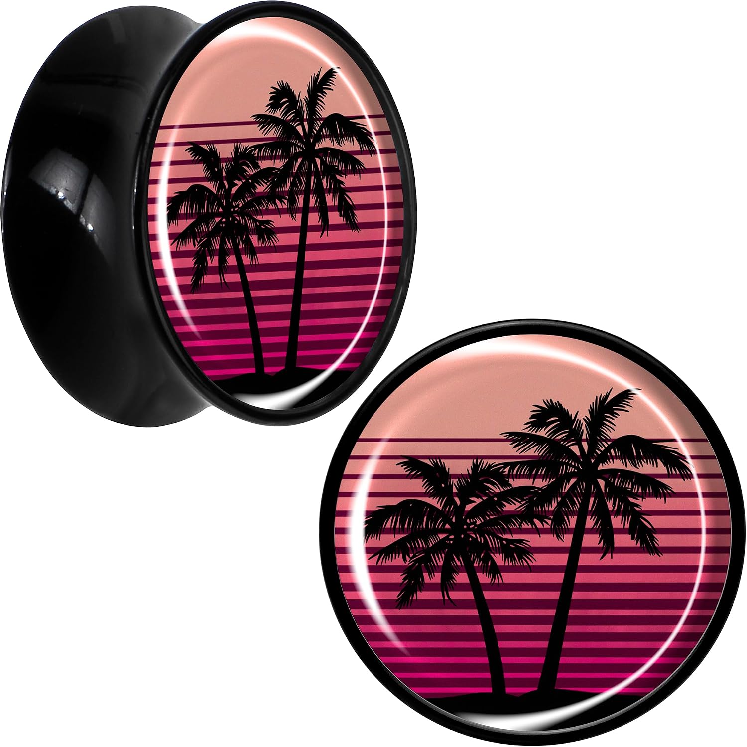 Body Candy 2PC Acrylic Palm Tree Retro Sunset Saddle Plugs Double Flare Plug Ear Plug Gauges