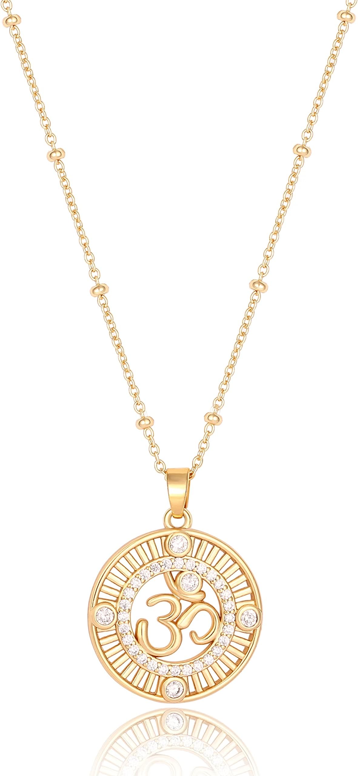 Crescent Moon and Star Pendant Necklace for Women Trendy Om Sun Necklace Dainty 18K Gold Chain Necklace Statement Necklace, Metal, Zircon