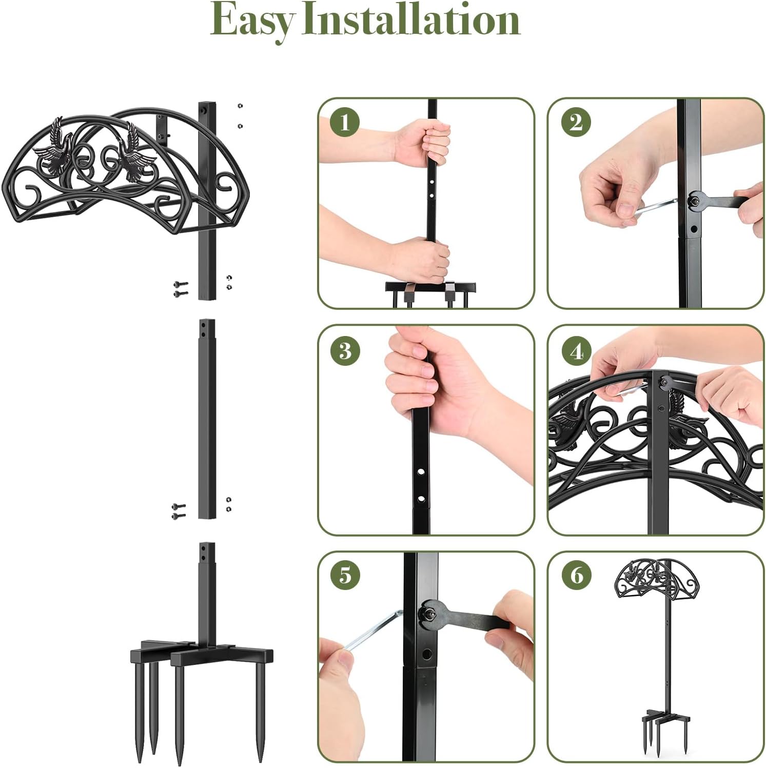Garden Hose Holder Detachable, Heavy Duty Metal Water Hose Hanger Freestanding Hose Organizer Hose Holders for Outside (Black)