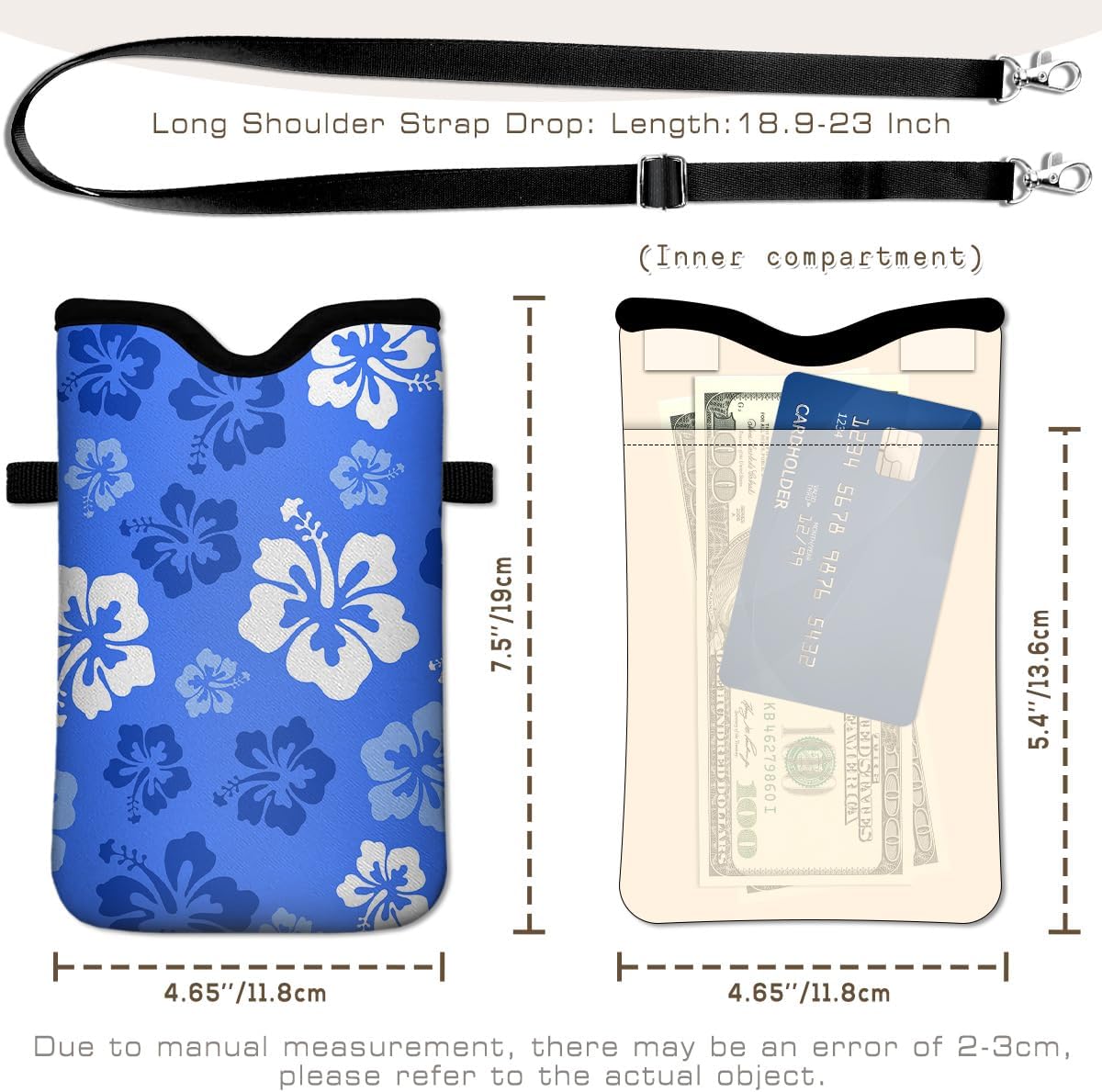 Universal Phone Sleeve Pouch with Crossbody Strap 7.6 X 4.3 Inches Shockproof Water Resistant Mobile Protection Bag-Hawaiian Floral Neoprene Phone Pouch Bag - Image 5