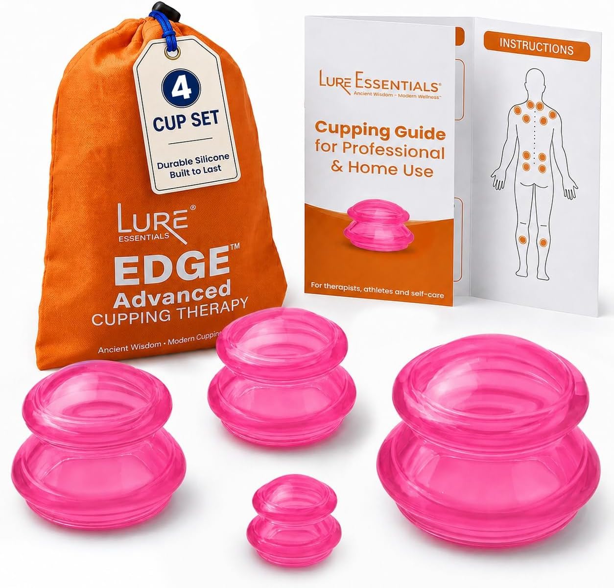 Silicone Cupping Set, Cupping Kit for Massage Therapy and Cellulite, 4 Cups