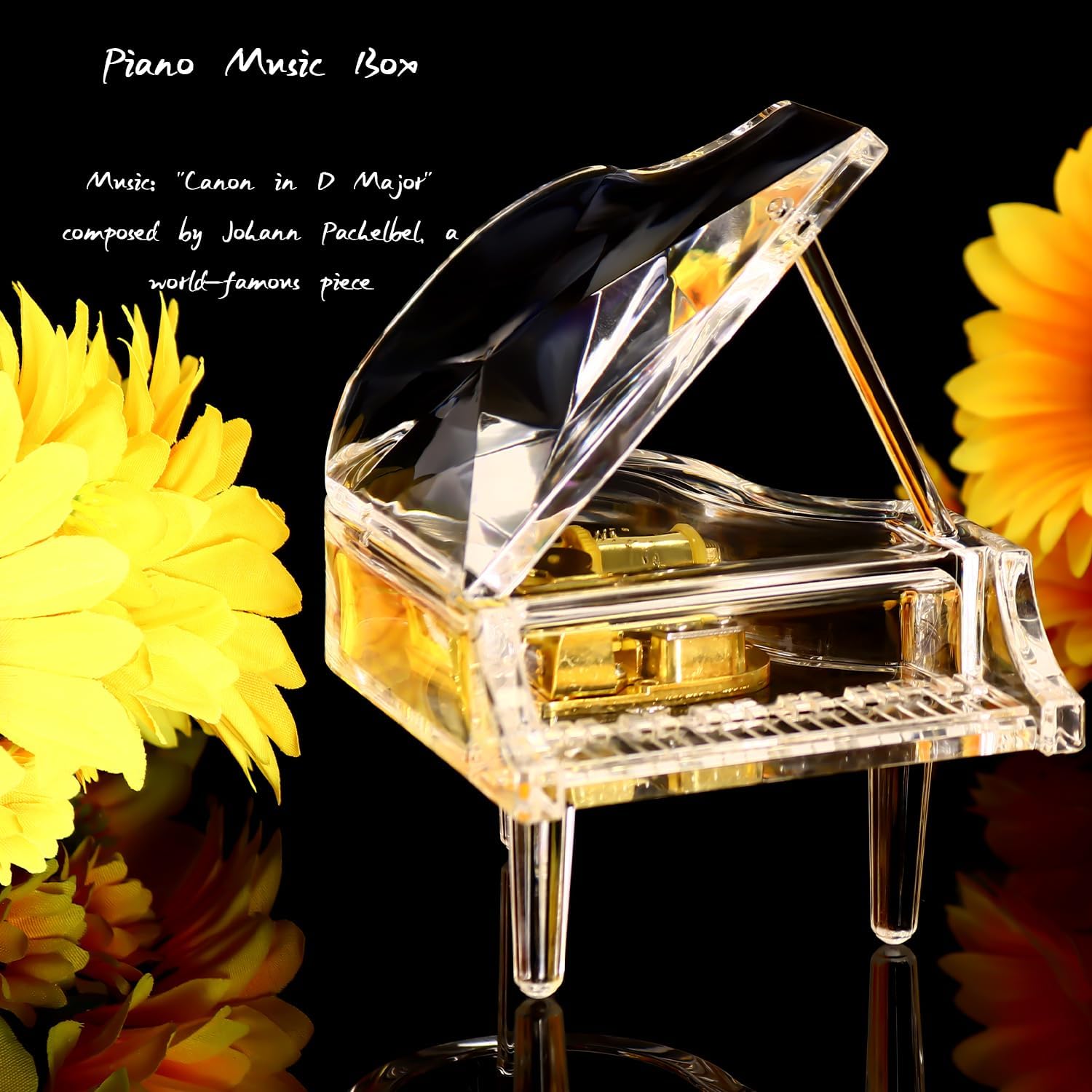 Transparent - Piano Music Box Mechanical Clockwork Crystal Piano High-End Acrylic Ornament Crystal Craft (Music: Canon)