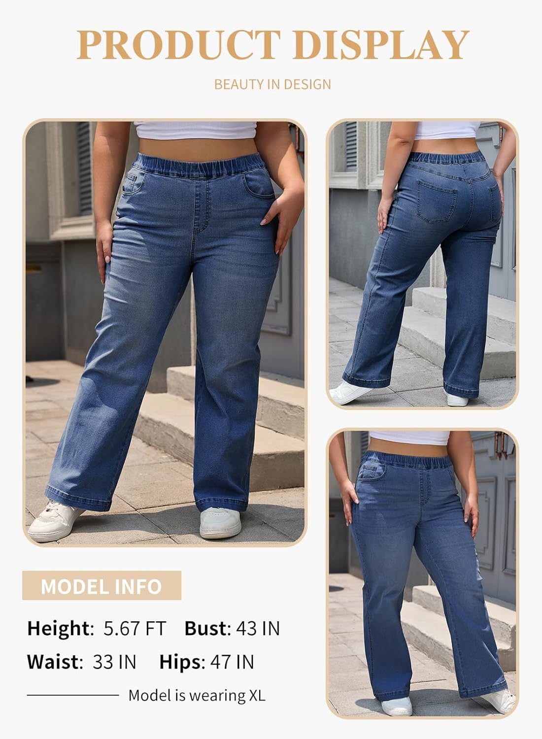 Eytino Womens Plus Size Jeans Straight Leg High Waisted Stretchy Denim Pull On Pants with Pockets(1X-5X) - Image 3