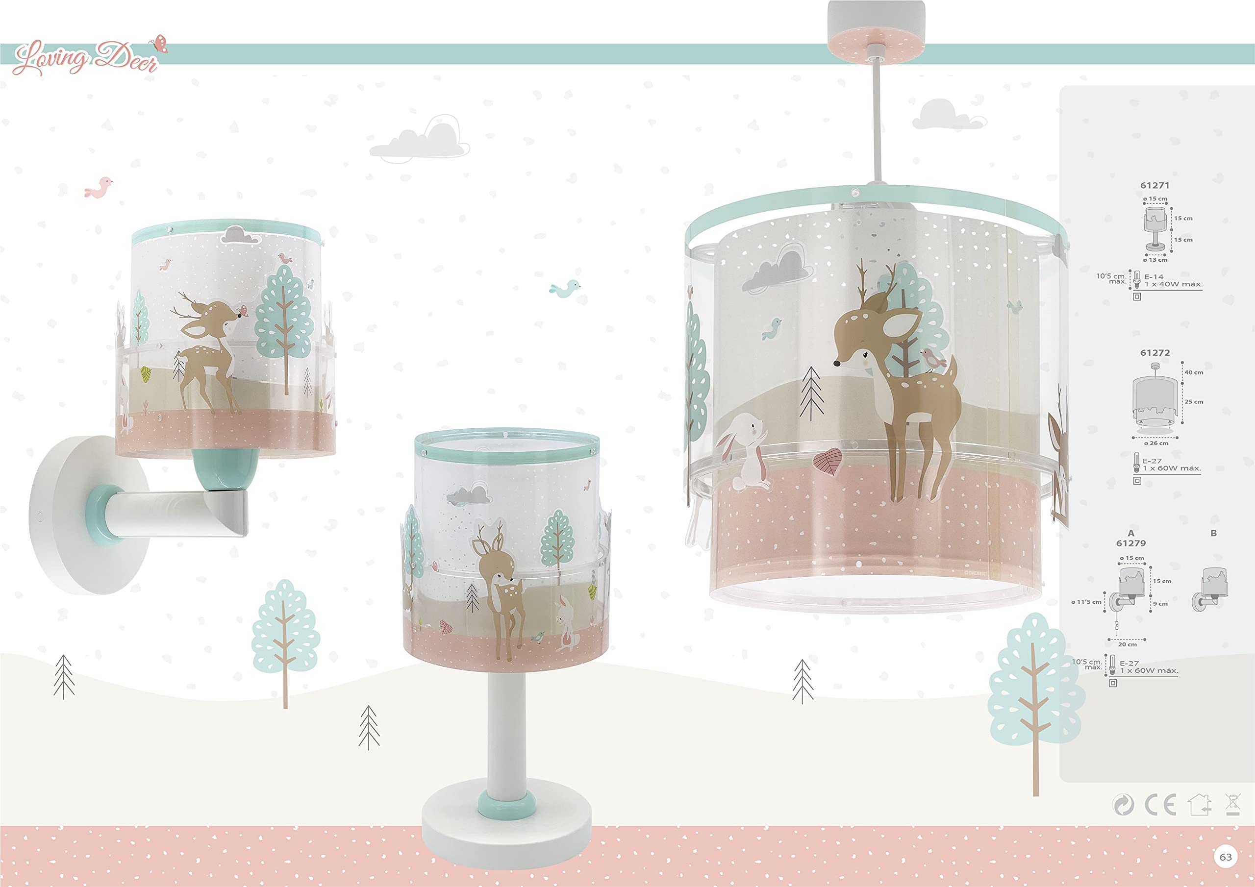 Dalber Lampada da soffitto a sospensione per Bambini Loving Deer vervo animali rosa (61272)
