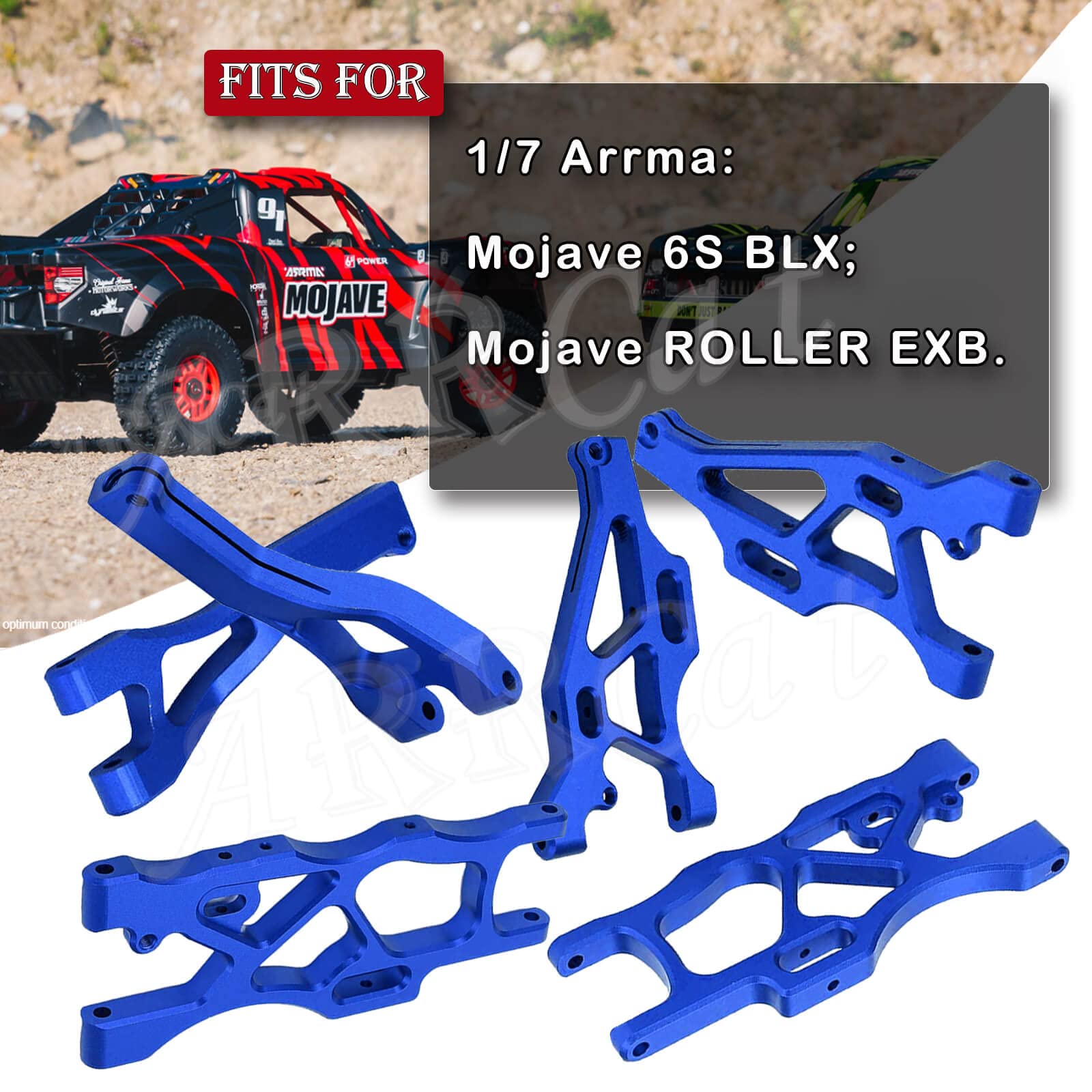 Front & Rear Suspension A Arms for Arrma 1/7 Mojave 6S BLX,ARRCat RC Upgrades Part Hops up,6pcs Aluminum Lower Upper Swing Arm Set for Arrma 1/7 Mojave 6S BLX,Blue