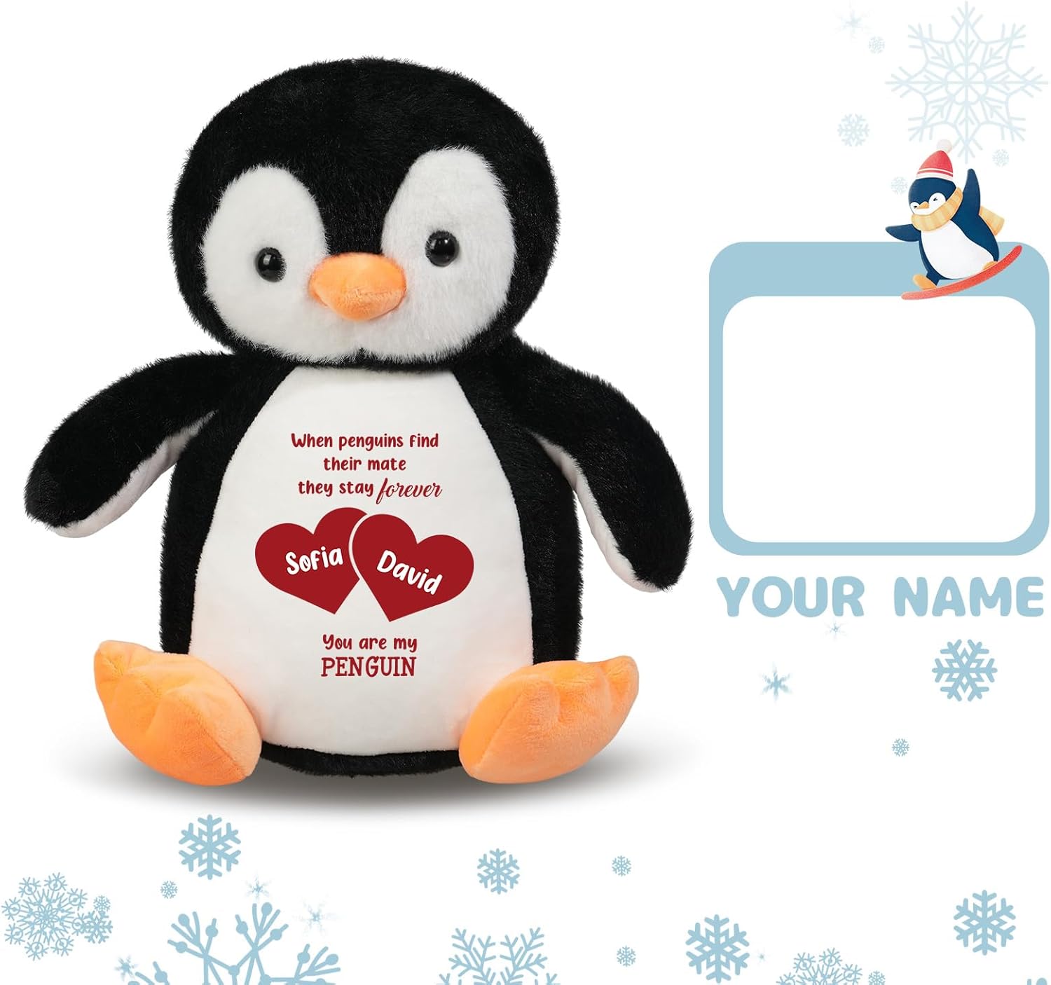 Custom Penguin Plush Gift for Her Him, Personalized 13.8" Penguin Stuffy, Anniversary Wedding Gift for Couples - Image 7
