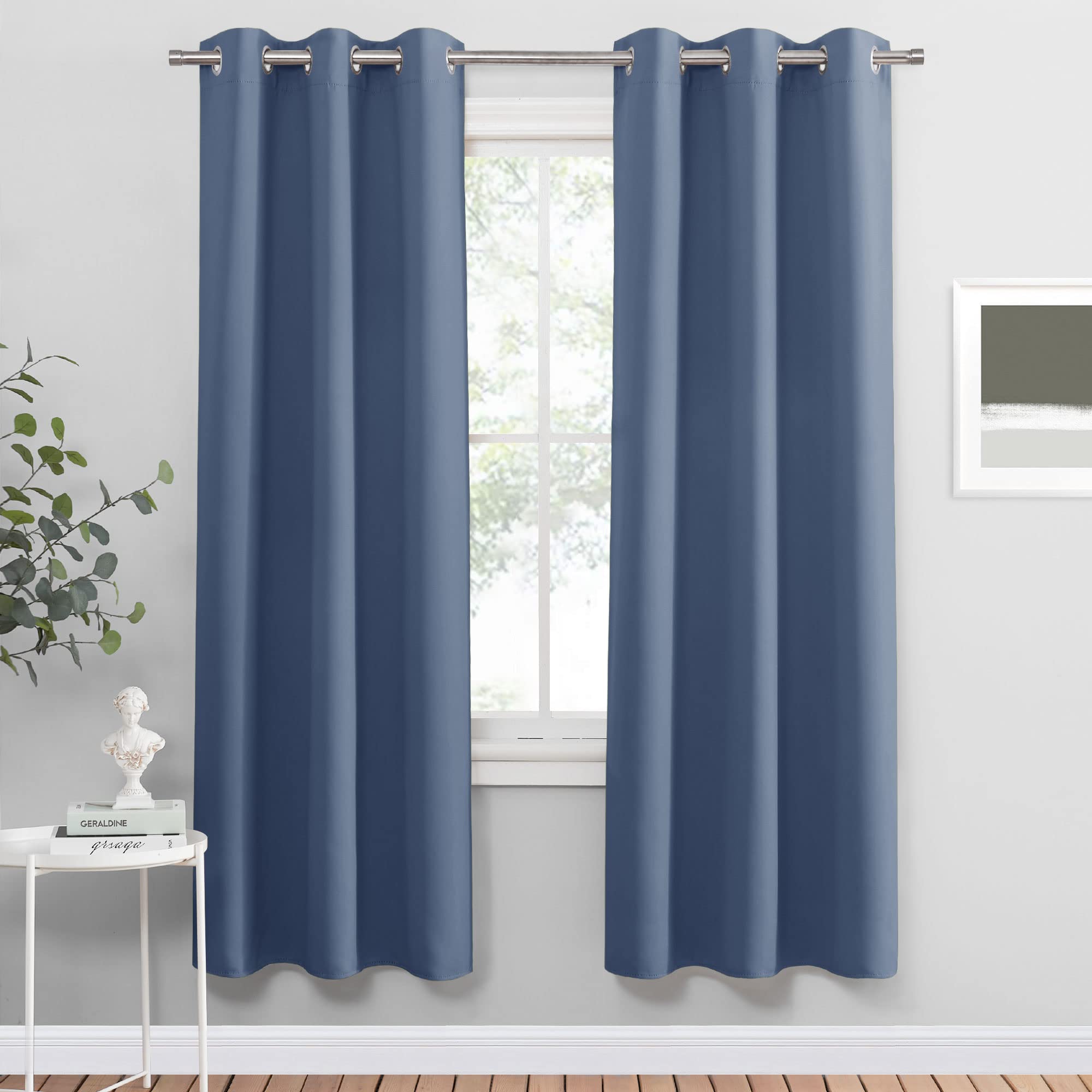 PONY DANCE Stone Blue Blackout Curtains for Bedroom 63 Inch Length 2 Panels Set, Thermal Insulated Energy Saving Grommet Top Window Treatment Drapes