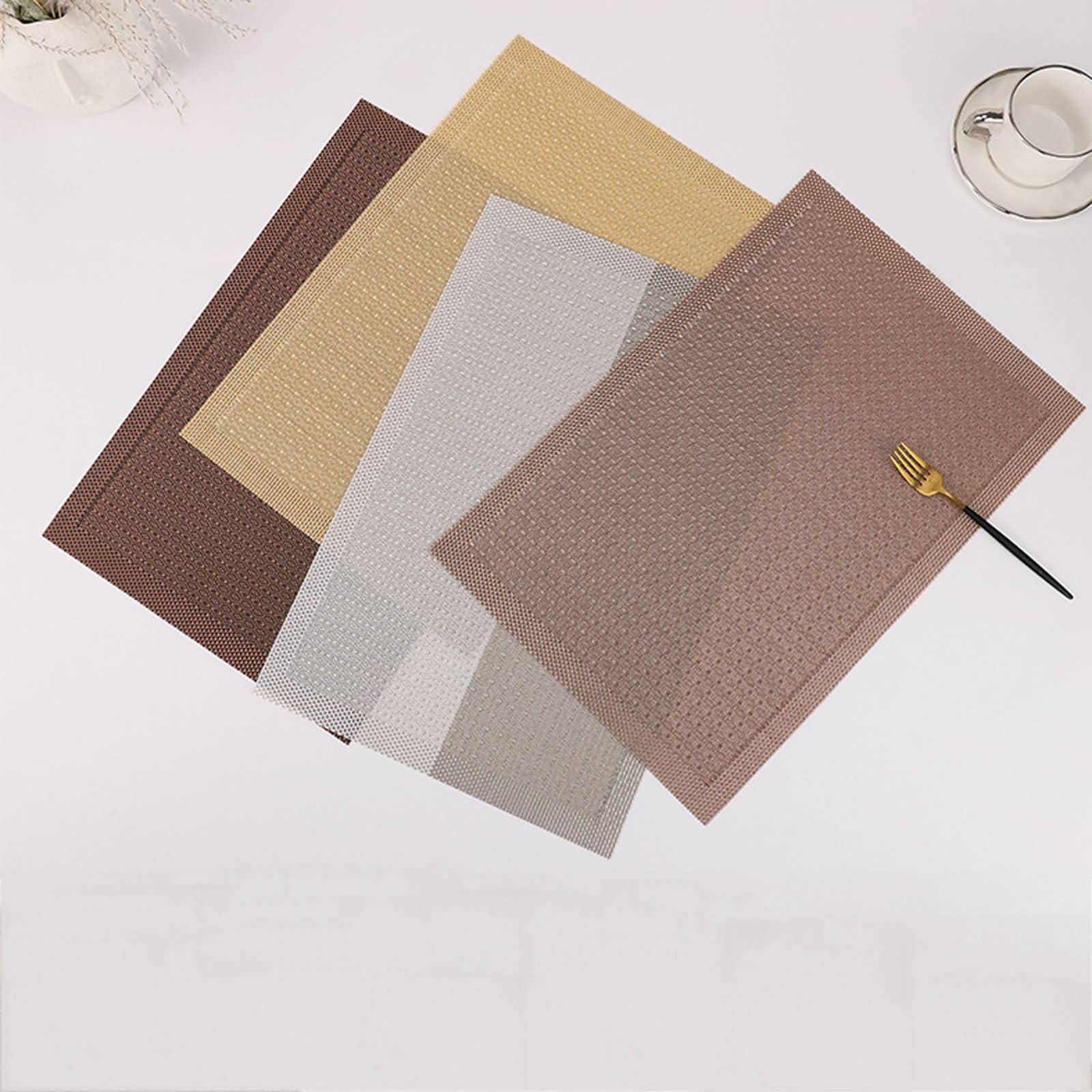 10 Pezzi Tovaglietta Colazione, 45 x 30 CM Marrone Tovagliette Americane Antiscivolo PVC, Rettangolo con Strisce