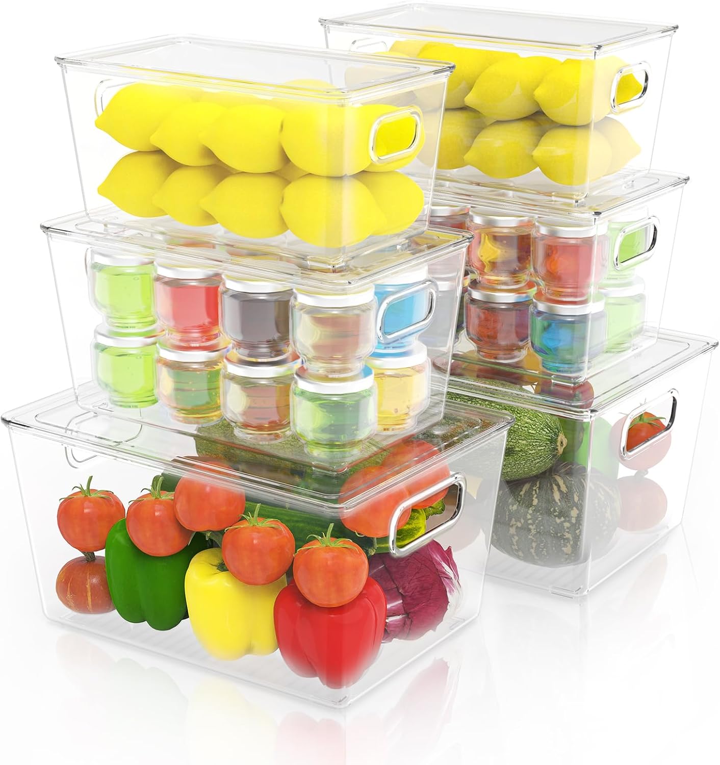 Amazon.com: 6 Pack Fridge Organizer with Lids , Stackable Refrigerator ...