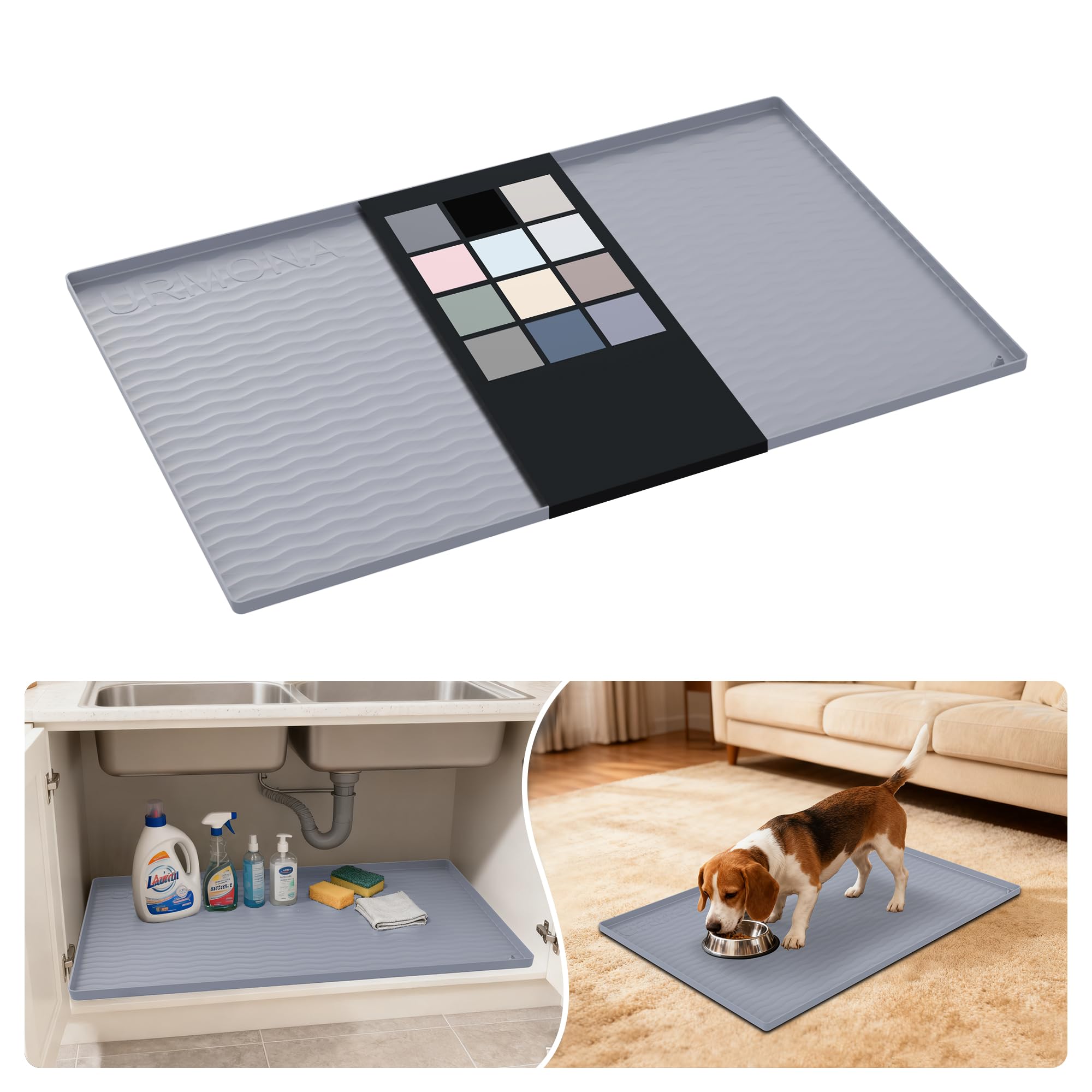 URMONA Waterproof Silicone Under Sink Mat, 34 x 22 in, Flexible Shelf Liner